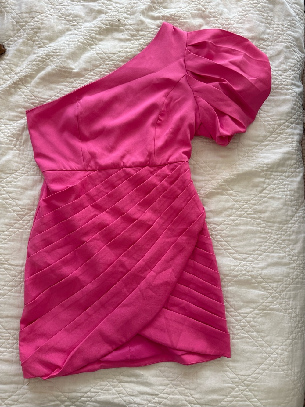 DO+BE Hot Pink One-Shoulder Pleated Mini Dress